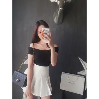 Off Shoulder Short Sleeve Plain Top
