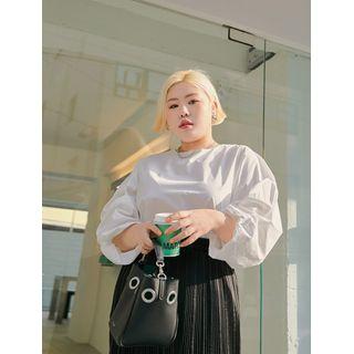 Shirred Balloon-sleeve Boxy Blouse