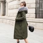 Reversible Furry Trim Hooded Padded Coat