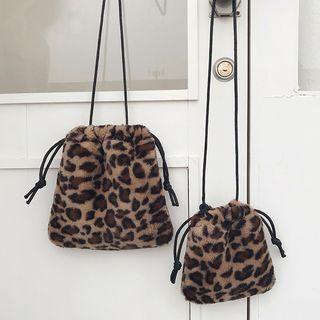 Leopard Print Furry Drawstring Pouch