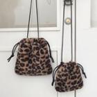 Leopard Print Furry Drawstring Pouch