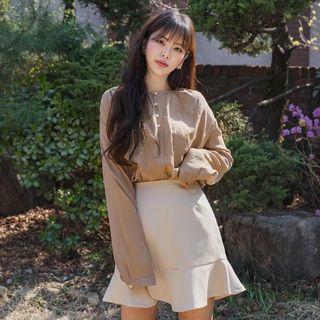 Round-neck Half-placket Blouse