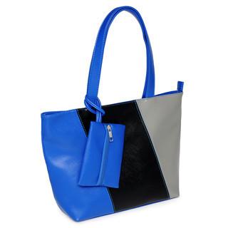 Color-block Tote With Pouch Blue And Black And Grey - One Size