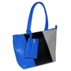 Color-block Tote With Pouch Blue And Black And Grey - One Size