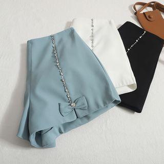 Rhinestone Bow Accent Shorts