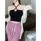 Plain Light Cardigan / Plain Cropped Halter Top / High-waist Plain Pants
