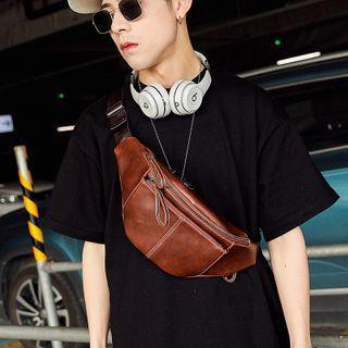 Faux Leather Zip Sling Bag Coffee - One Size