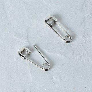 Safety Pin Ear Stud 1 Pair - With Earring Back - Silver - One Size