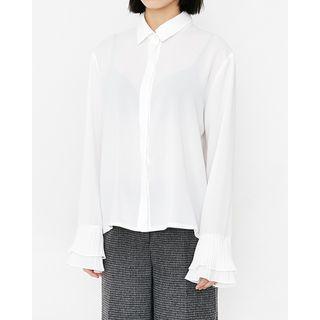 Pleated-cuff Hidden-button Blouse