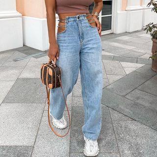 High-waist Chain Detail Straight-fit Jeans