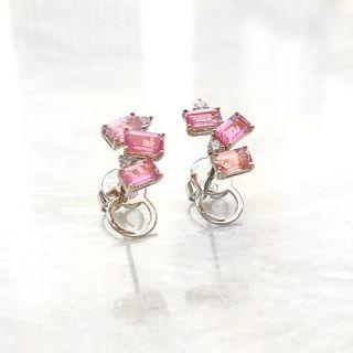 18k Rose Gold White Gold Two-tone Earrings With Gemstone & Diamonds One Size