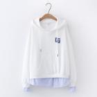 Mock Two Piece Stripe Edge Lettering Hoodie White - One Size