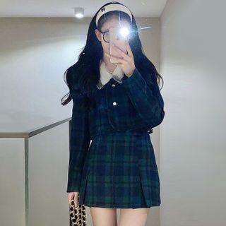 Plaid Jacket / Mini Pencil Skirt / Plain Shirt