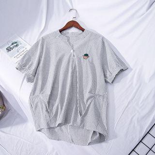 Pinstriped Short-sleeve Shirt Stripes - Black & White - One Size