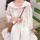 3/4-sleeve Sailor Collar A-line Dress Off-white - One Size