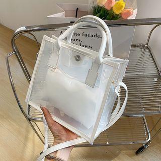 Set: Top Handle Pvc Crossbody Bag + Pouch