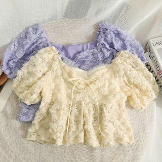 Rosette Tie-neckline Crop Top