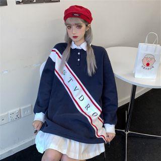 Diagonal Lettering Long-sleeve Polo Shirt