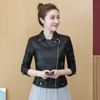 Faux Leather Zipped Biker Jacket