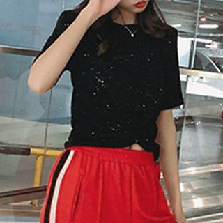 Glitter Short-sleeve Crop T-shirt