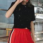 Glitter Short-sleeve Crop T-shirt