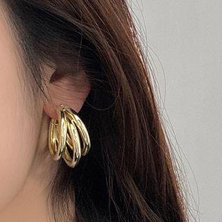 Layered Alloy Open Hoop Earring 1 Pair - 925 Silver Needle - Earring - Gold - One Size