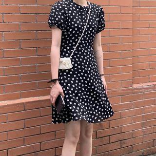 Short-sleeve Floral A-line Dress Daisy - One Size