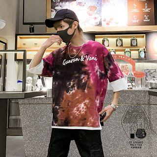 Elbow-sleeve Tie-dyed T-shirt