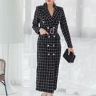 Long-sleeve Double-breasted Midi Coat Dress