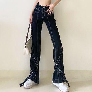 High Waist Contrast Stitching Bootcut Jeans