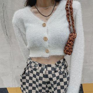 Fleece Crop Plain Cardigan