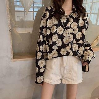 Flower Print Blouse White Flower - Black - One Size