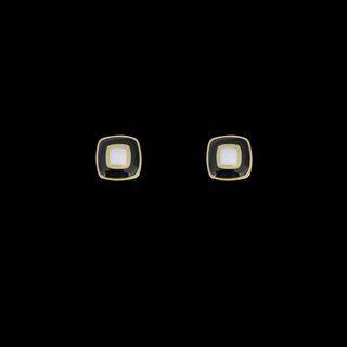 Square Alloy Earring 1 Pair - Gold & White & Black - One Size