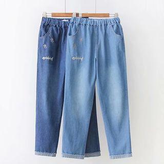 Fish Embroidered Straight Cut Jeans