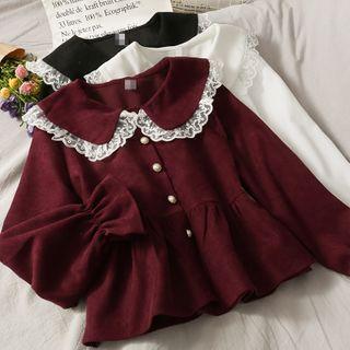 Peter Pan-collar Lace-trim Plain Blouse