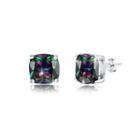 925 Sterling Silver Simple Geometric Square Colored Cubic Zirconia Stud Earrings Silver - One Size