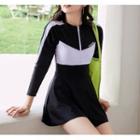 Long-sleeve Two-tone Lettering Swim Dress