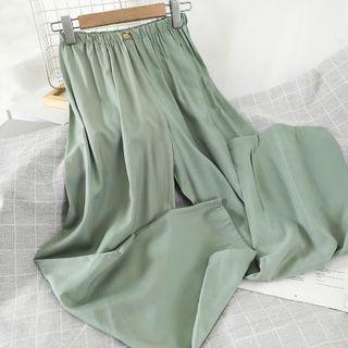 Plain Wide Leg Pants Green - One Size