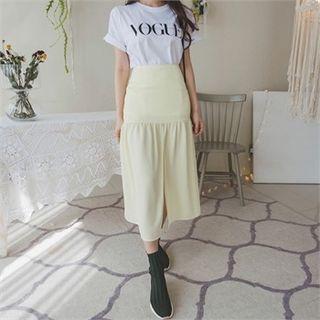 Slit-front Shirred Long Skirt