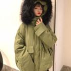 Faux-fur Pocketed Hooded Zip Jacket