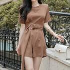 Short-sleeve Belt-waist Playsuit