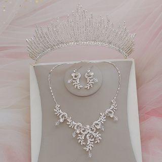 Set: Wedding Tiara + Necklace + Dangle Earring