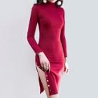 Long-sleeve Split Hem Sheath Knit Dress