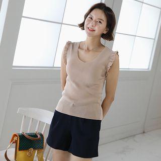 V-neck Frilled-sleeve Knit Top