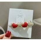 Heart Faux Pearl Hair Clip 1 Pc - Red & White - One Size