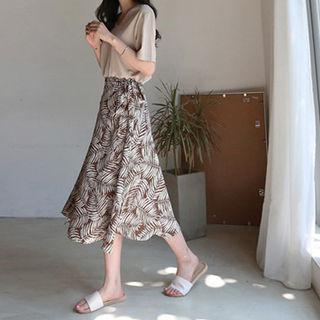 Patterned Midi Wrap Skirt