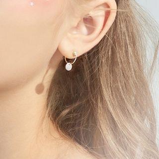 925 Sterling Silver Disc & Hoop Earring 1 Pair - One Size