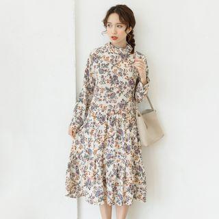 Floral A-line Chiffon Midi Dress