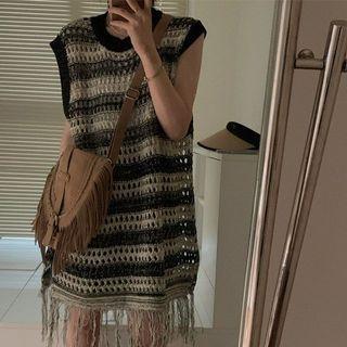 Striped Cutout Knit Oversize Tank Top