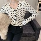 Long-sleeve Button-up Dotted Top